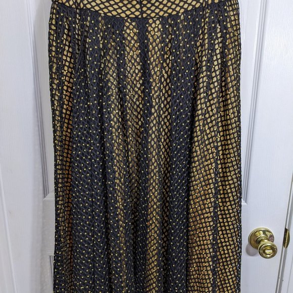 Raquel Black Net Overlay Gold Liner Crystals Tie Belt Maxi Skirt - size 1XL NWT - Picture 11 of 14
